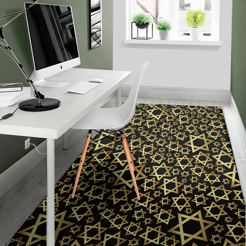 Black And Gold Star of David Print Area Rug