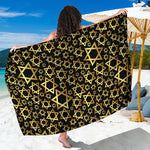 Black And Gold Star of David Print Beach Sarong Wrap