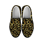 Black And Gold Star of David Print Black Slip On Shoes