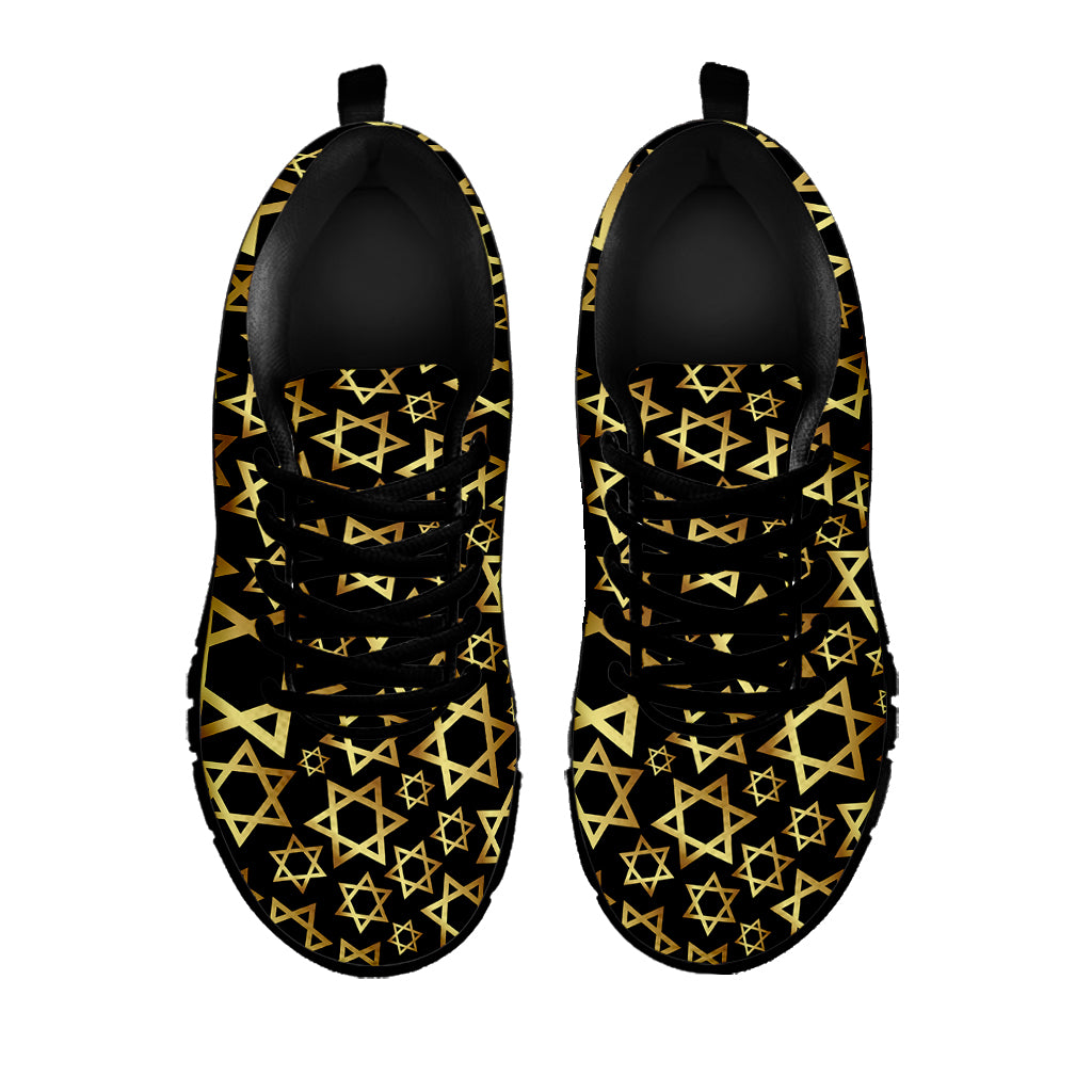 Black And Gold Star of David Print Black Sneakers