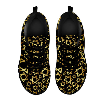 Black And Gold Star of David Print Black Sneakers