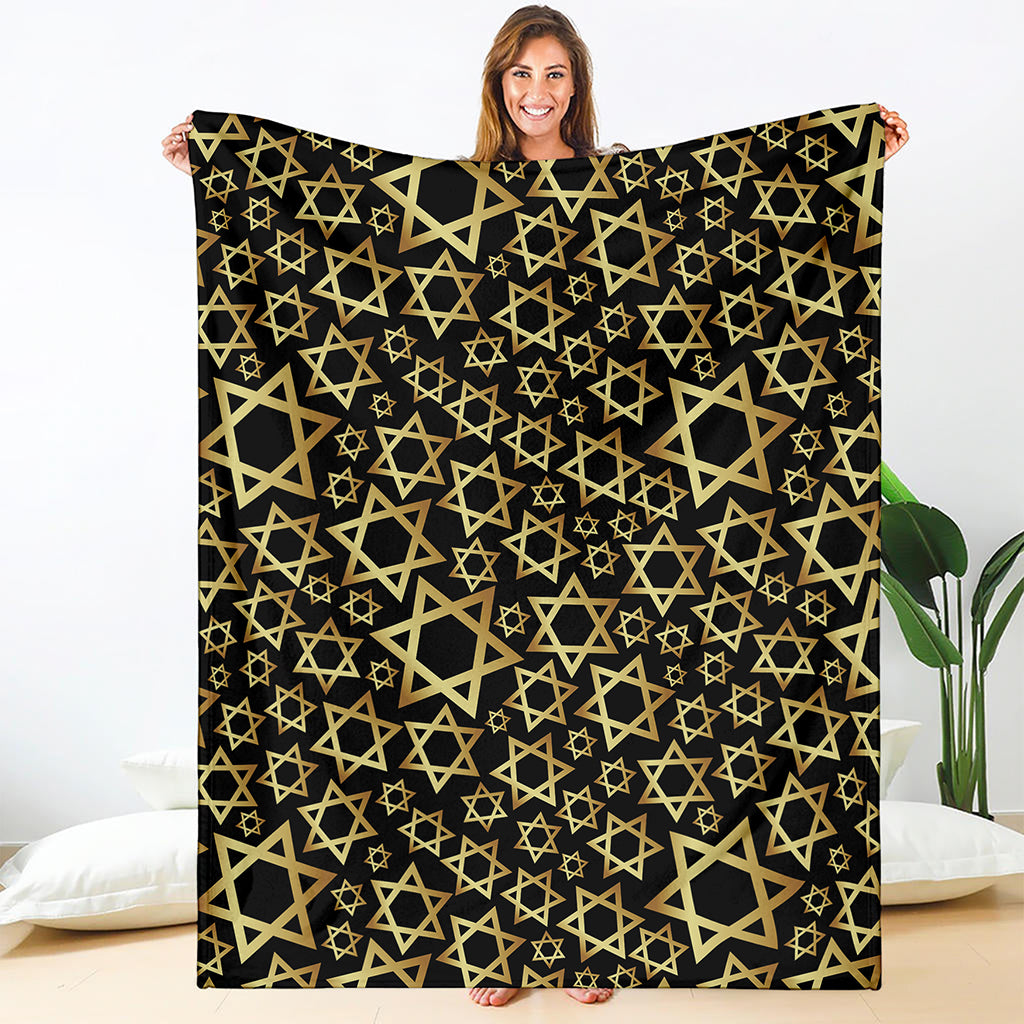 Black And Gold Star of David Print Blanket