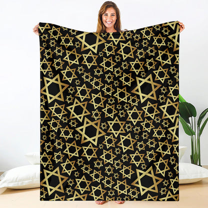 Black And Gold Star of David Print Blanket
