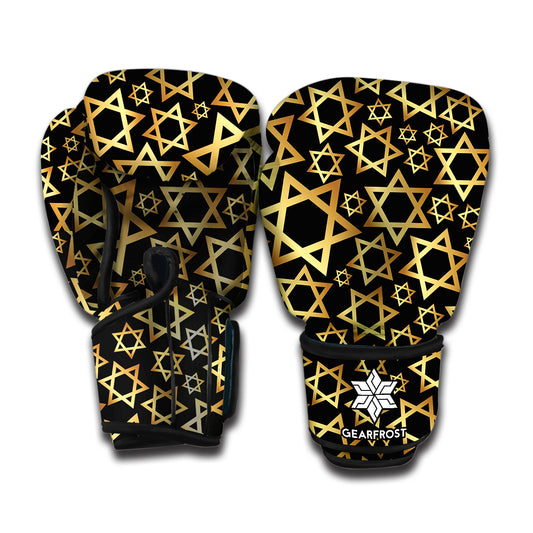 Black And Gold Star of David Print Boxing Gloves