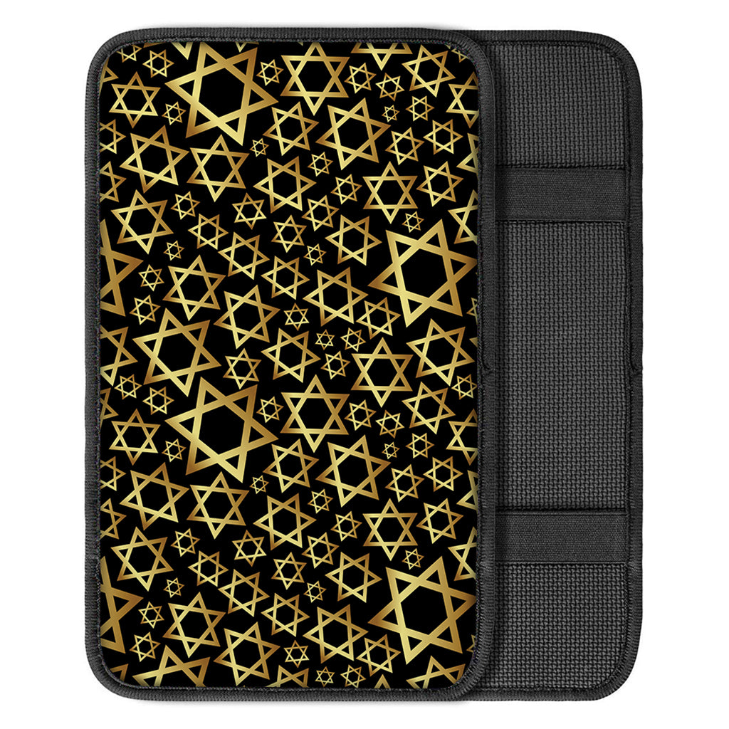 Black And Gold Star of David Print Car Center Console Cover