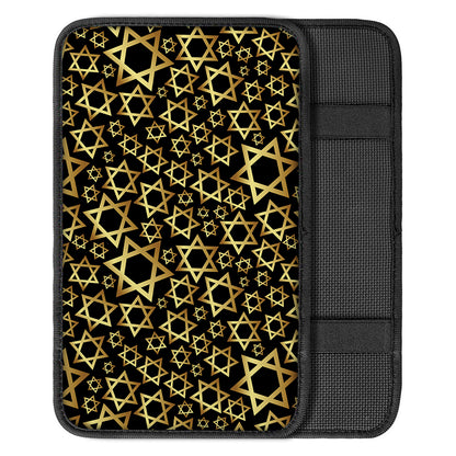 Black And Gold Star of David Print Car Center Console Cover