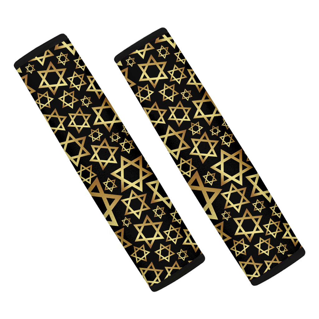 Black And Gold Star of David Print Car Seat Belt Covers