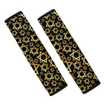 Black And Gold Star of David Print Car Seat Belt Covers
