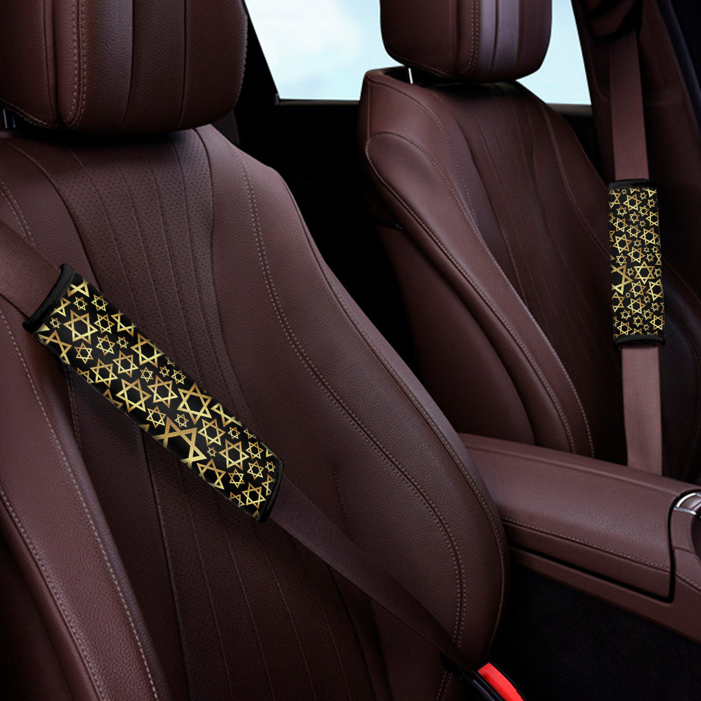 Black And Gold Star of David Print Car Seat Belt Covers