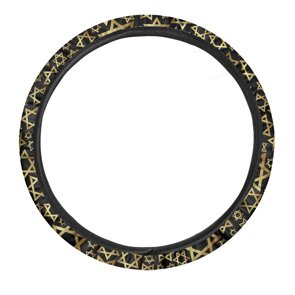 Black And Gold Star of David Print Car Steering Wheel Cover