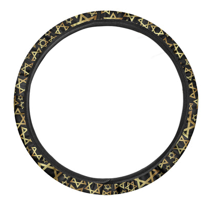 Black And Gold Star of David Print Car Steering Wheel Cover