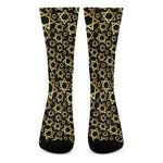 Black And Gold Star of David Print Crew Socks