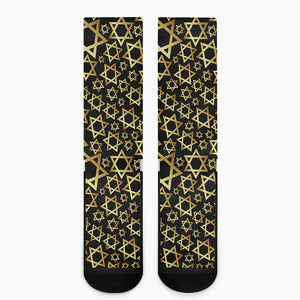 Black And Gold Star of David Print Crew Socks