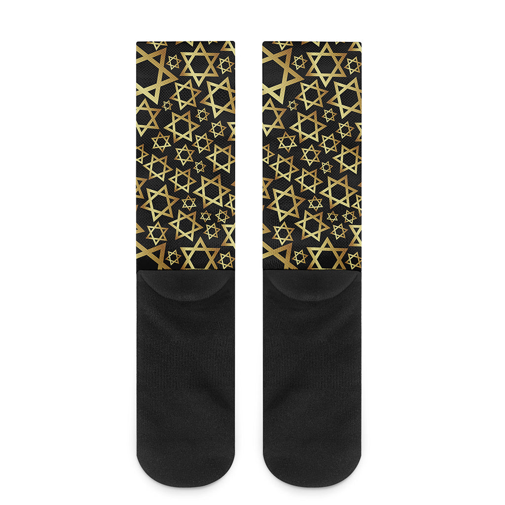 Black And Gold Star of David Print Crew Socks