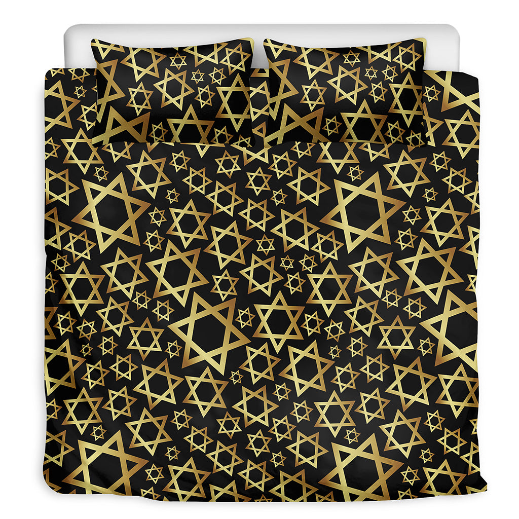 Black And Gold Star of David Print Duvet Cover Bedding Set