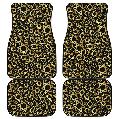 Black And Gold Star of David Print Front and Back Car Floor Mats