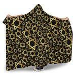 Black And Gold Star of David Print Hooded Blanket