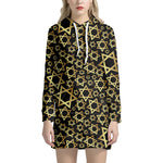 Black And Gold Star of David Print Hoodie Dress