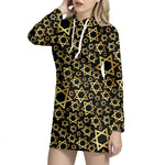 Black And Gold Star of David Print Hoodie Dress
