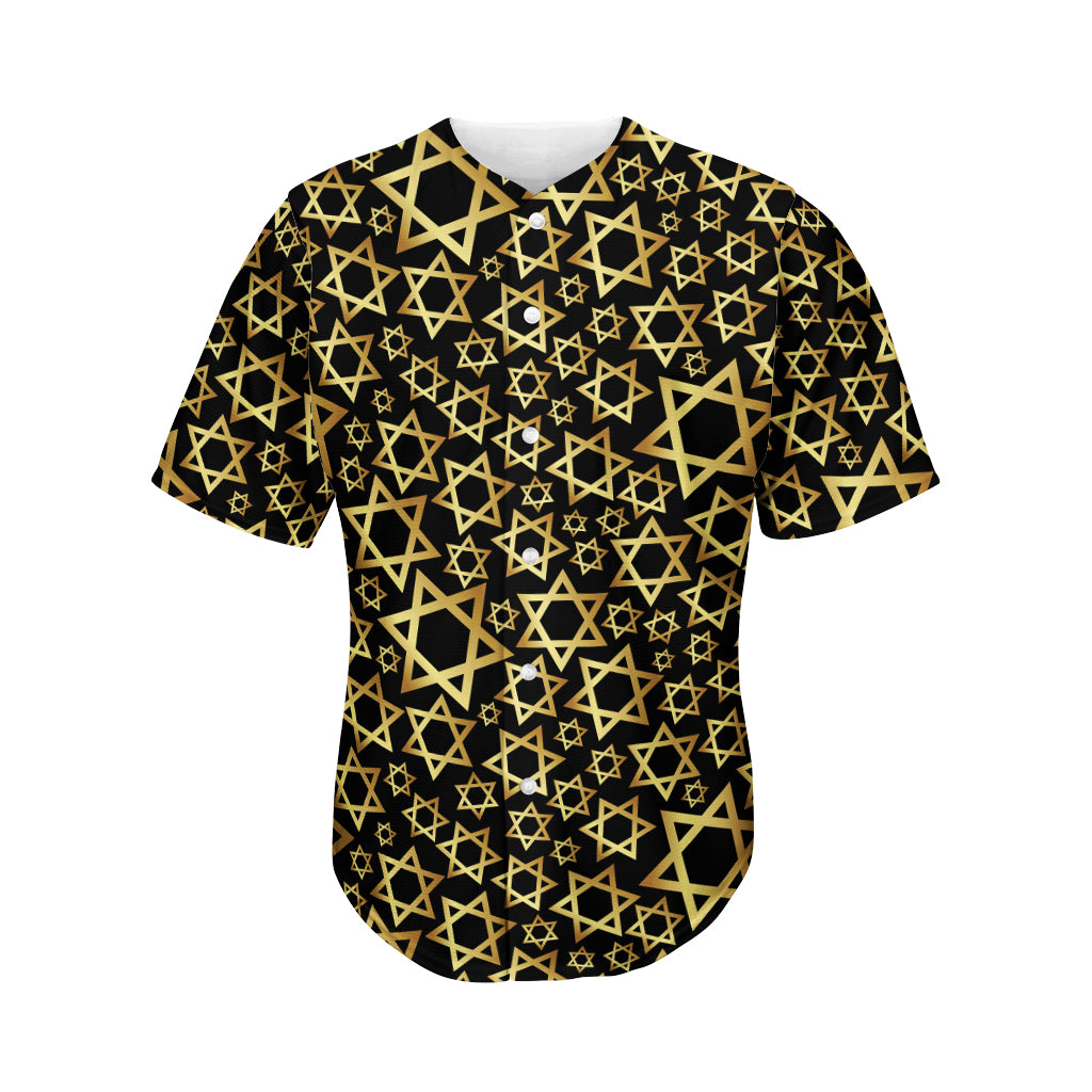 Black And Gold Star of David Print Men's Baseball Jersey