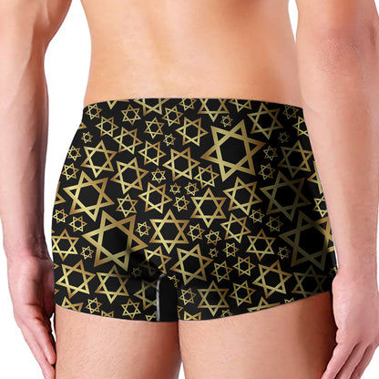 Black And Gold Star of David Print Men's Boxer Briefs