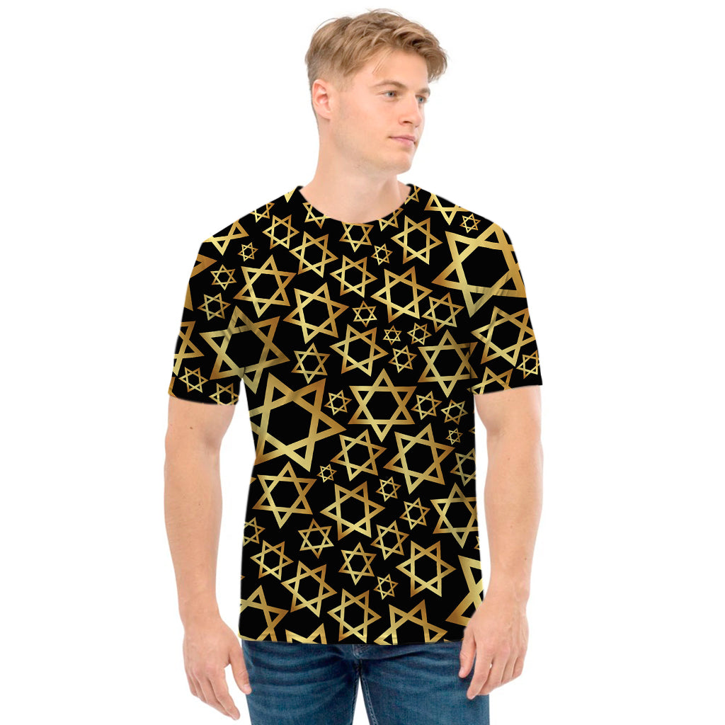 Black And Gold Star of David Print Men's T-Shirt