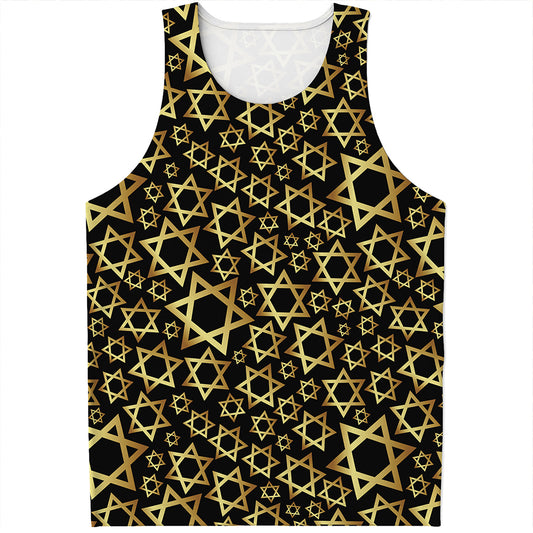 Black And Gold Star of David Print Men's Tank Top