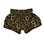 Black And Gold Star of David Print Muay Thai Boxing Shorts