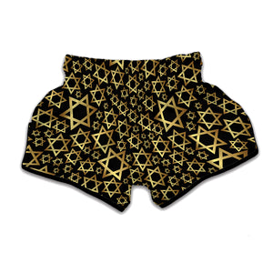 Black And Gold Star of David Print Muay Thai Boxing Shorts