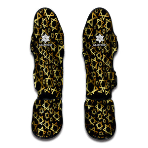 Black And Gold Star of David Print Muay Thai Shin Guard