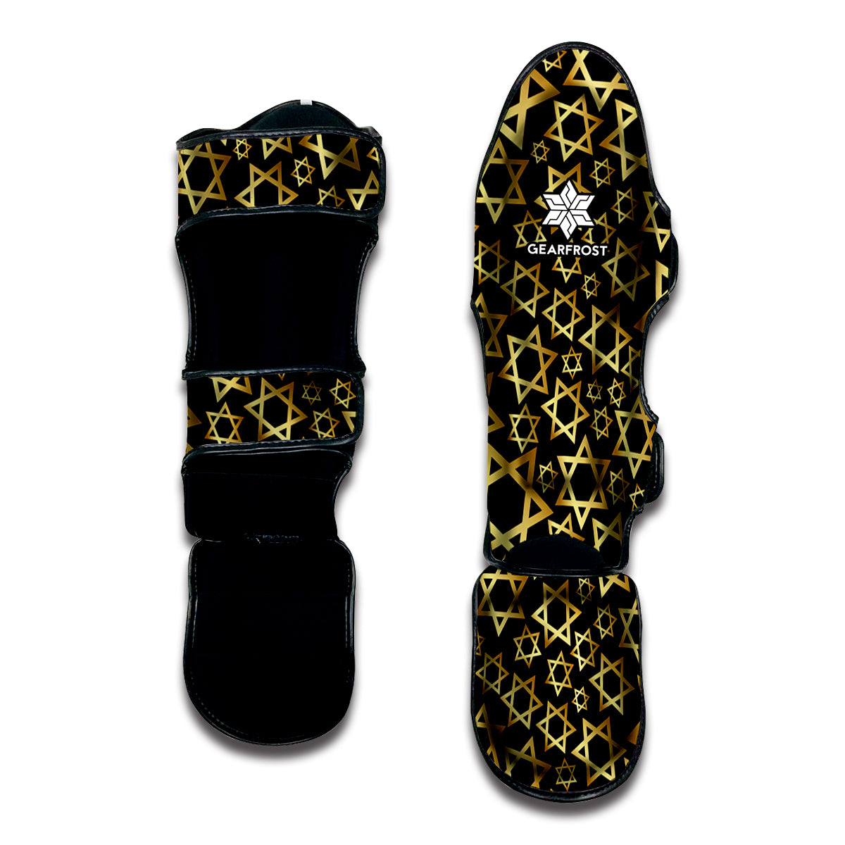 Black And Gold Star of David Print Muay Thai Shin Guard