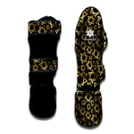 Black And Gold Star of David Print Muay Thai Shin Guard