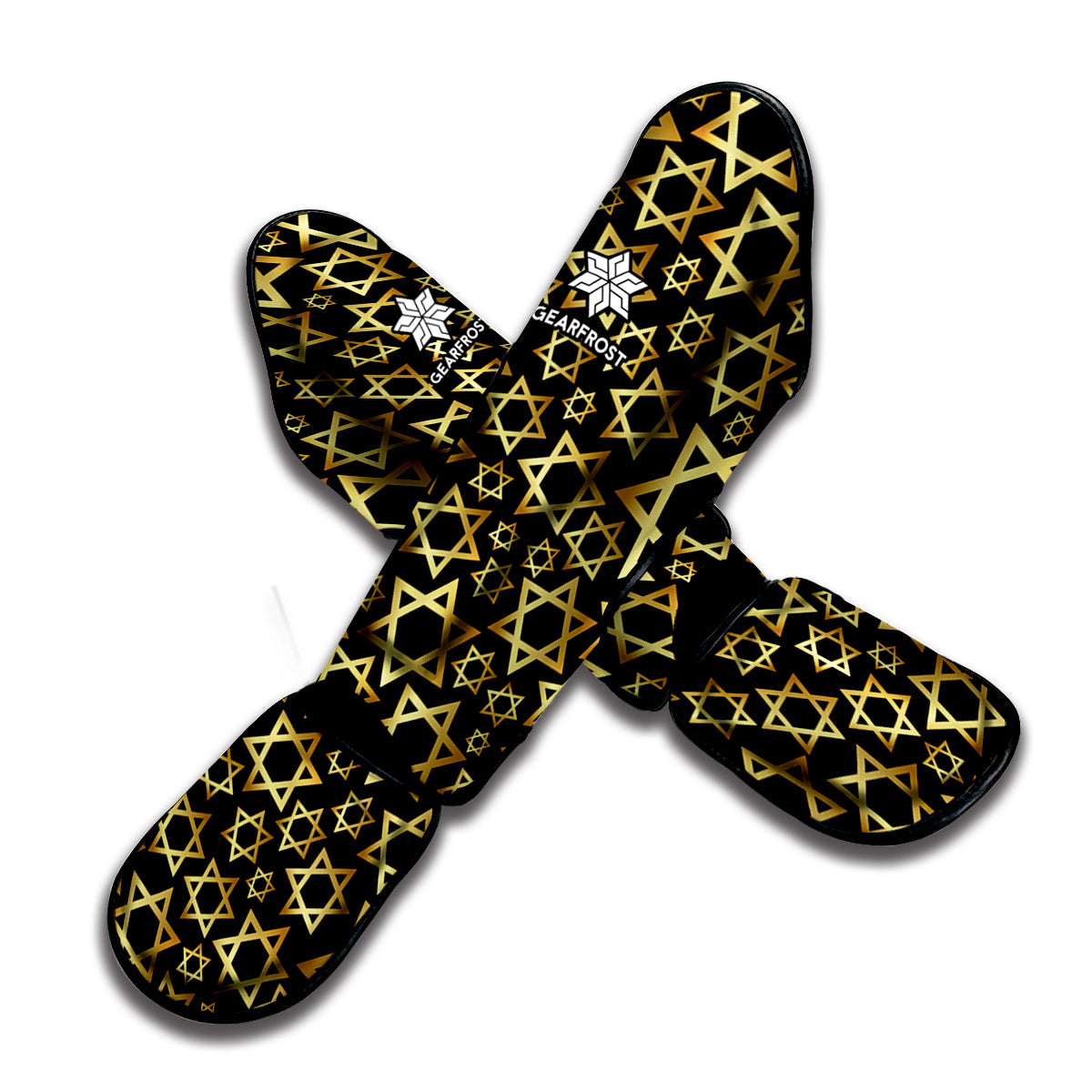 Black And Gold Star of David Print Muay Thai Shin Guard