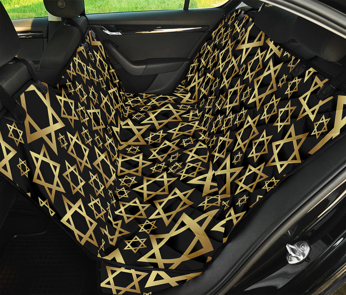 Black And Gold Star of David Print Pet Car Back Seat Cover