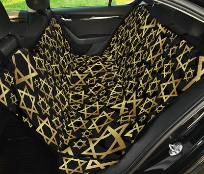 Black And Gold Star of David Print Pet Car Back Seat Cover