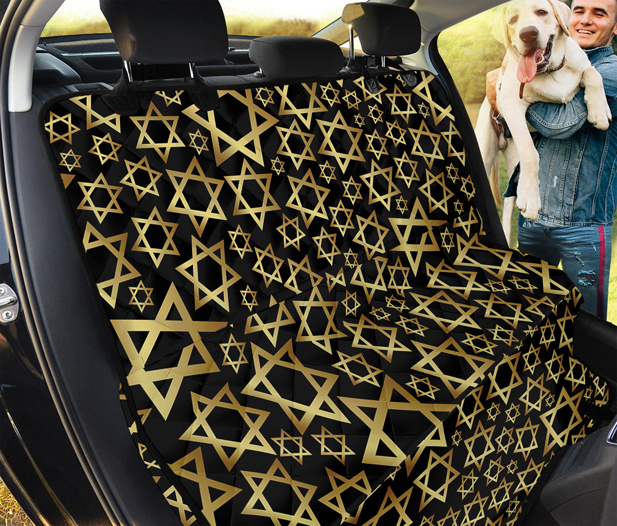 Black And Gold Star of David Print Pet Car Back Seat Cover