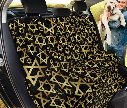 Black And Gold Star of David Print Pet Car Back Seat Cover