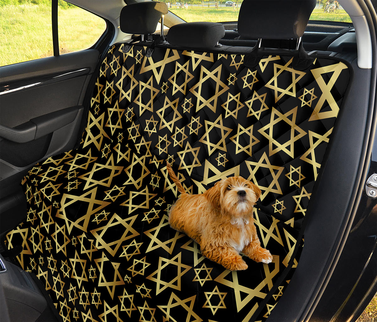 Black And Gold Star of David Print Pet Car Back Seat Cover