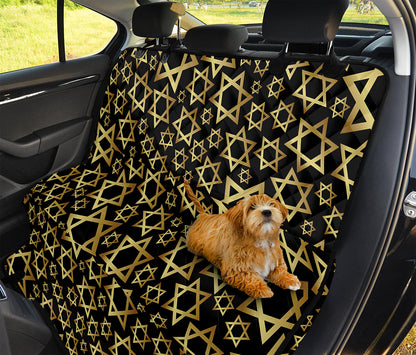 Black And Gold Star of David Print Pet Car Back Seat Cover