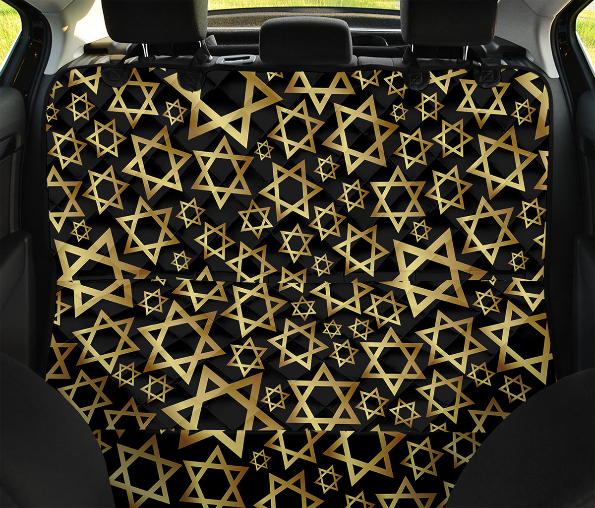 Black And Gold Star of David Print Pet Car Back Seat Cover