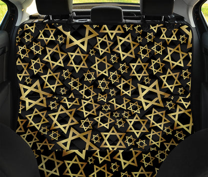Black And Gold Star of David Print Pet Car Back Seat Cover