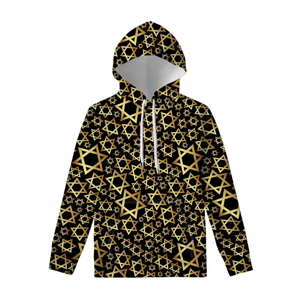 Black And Gold Star of David Print Pullover Hoodie