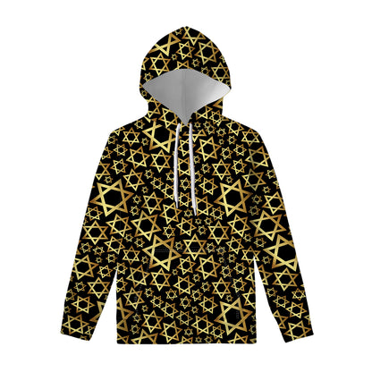 Black And Gold Star of David Print Pullover Hoodie