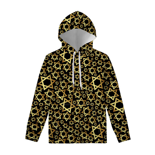Black And Gold Star of David Print Pullover Hoodie