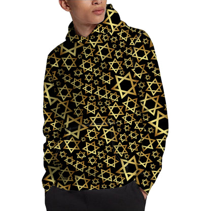 Black And Gold Star of David Print Pullover Hoodie