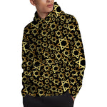 Black And Gold Star of David Print Pullover Hoodie