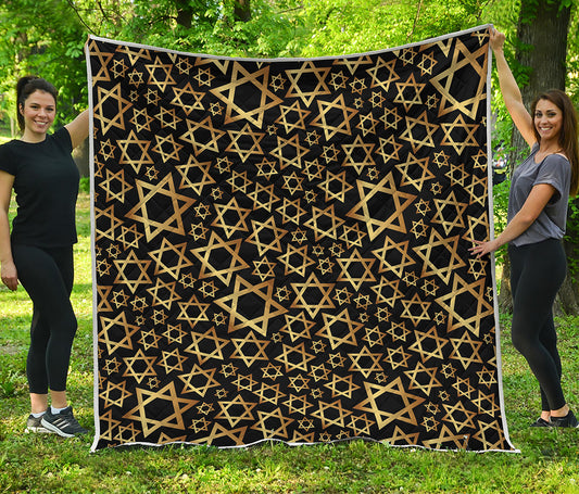 Black And Gold Star of David Print Quilt