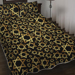 Black And Gold Star of David Print Quilt Bed Set