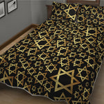 Black And Gold Star of David Print Quilt Bed Set