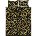 Black And Gold Star of David Print Quilt Bed Set